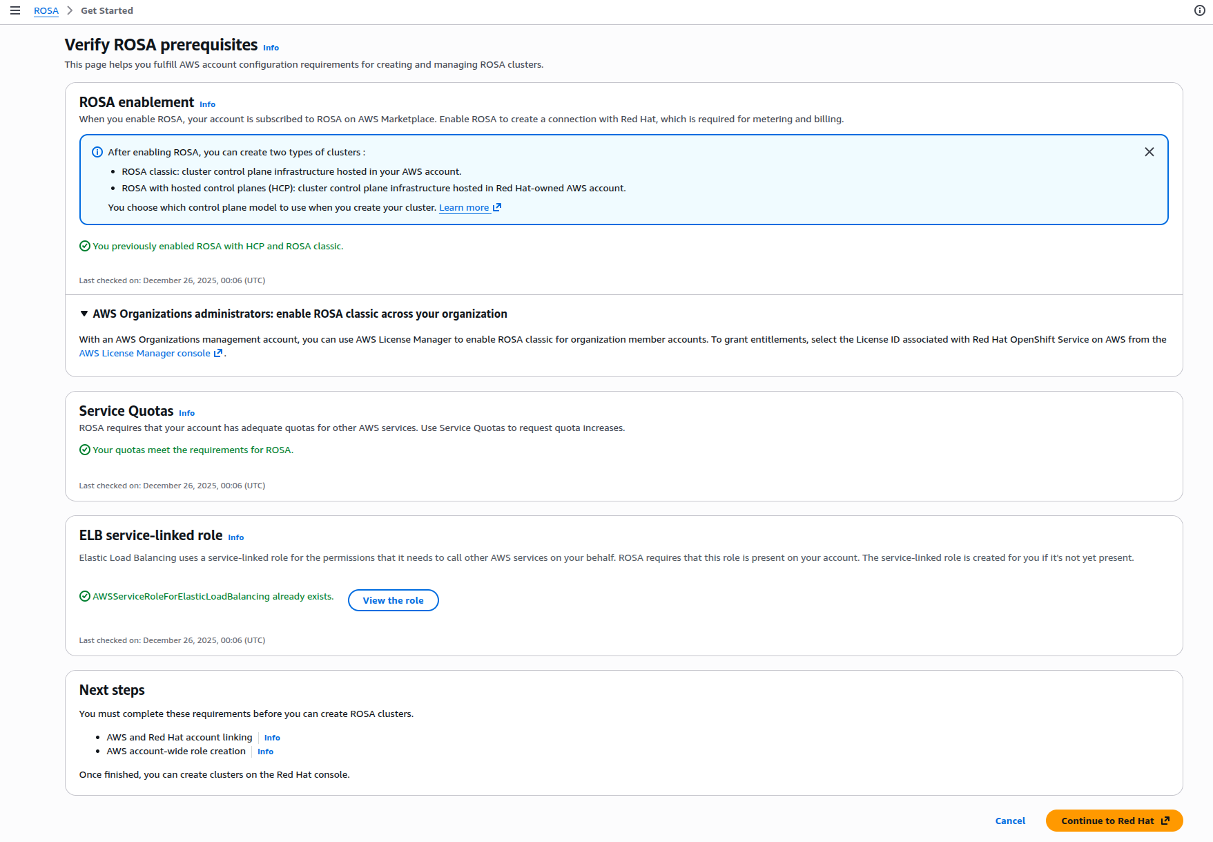 ROSA Console Get Started Page
