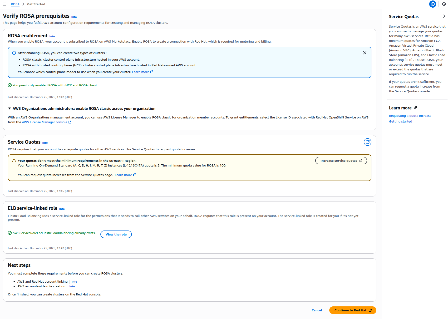Service Quotas Help Panel